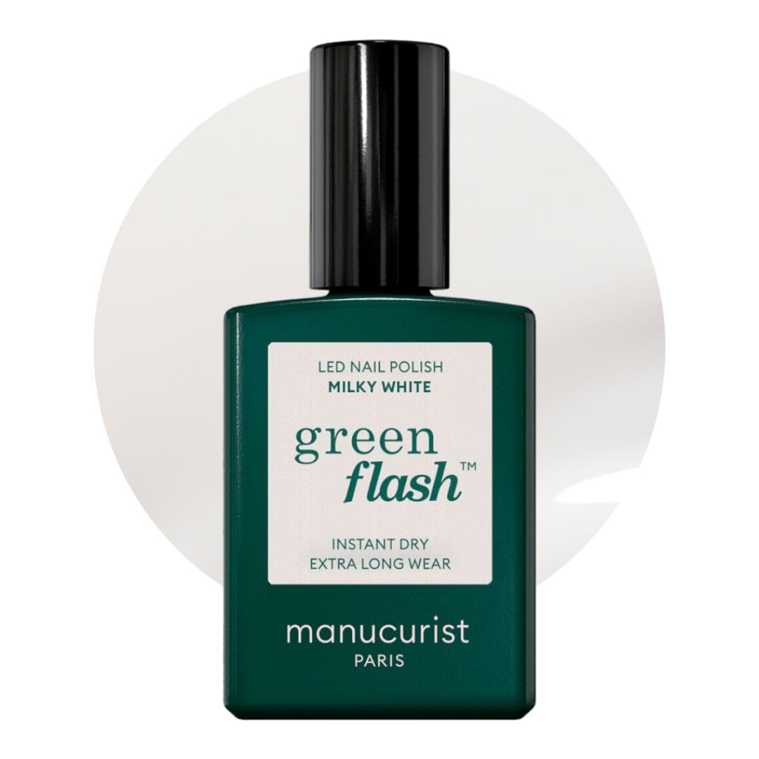 Manucurist Green Flash bottle close-up showing vegan, plant-based gel polish.