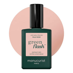 Manucurist Green Flash Pale Rose bottle close-up highlighting vegan 12-free formula.