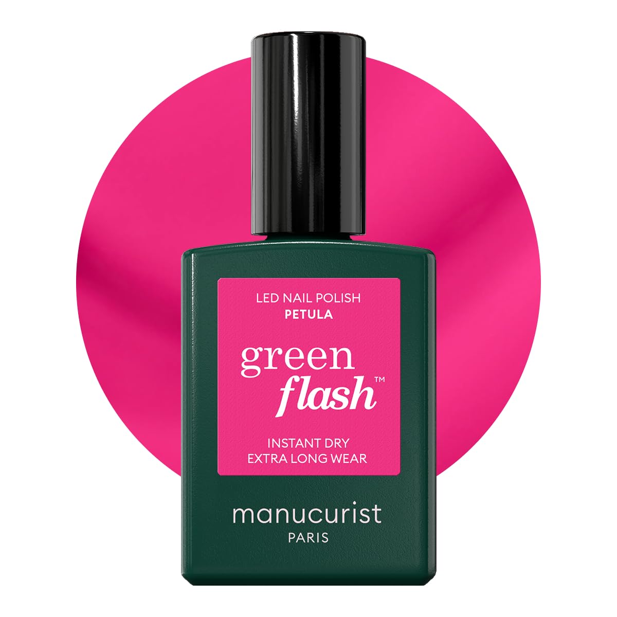 Manucurist Green Flash Pétula deep pink bottle showing vibrant color for a long-lasting manicure