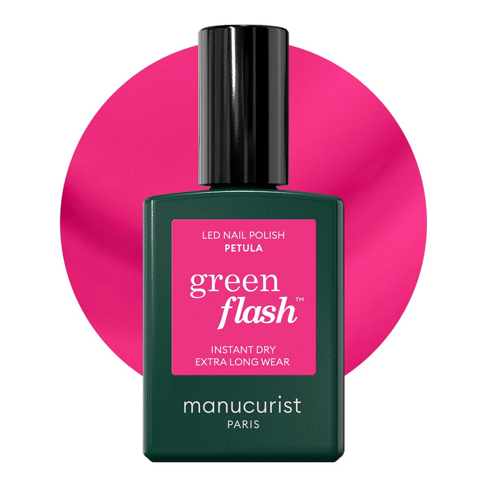 Manucurist Green Flash Pétula deep pink bottle showing vibrant color for a long-lasting manicure