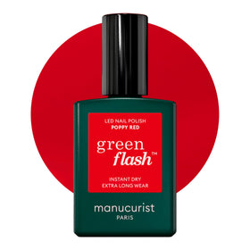 Manucurist Green Flash Poppy Red bottle shows bold color for vibrant nails.
