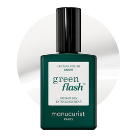 Manucurist Green Flash Snow White bottle close-up showing opaque coverage for a bold manicure