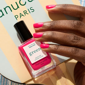 Manucurist Green Neon Pink on nail with semi-matte finish.