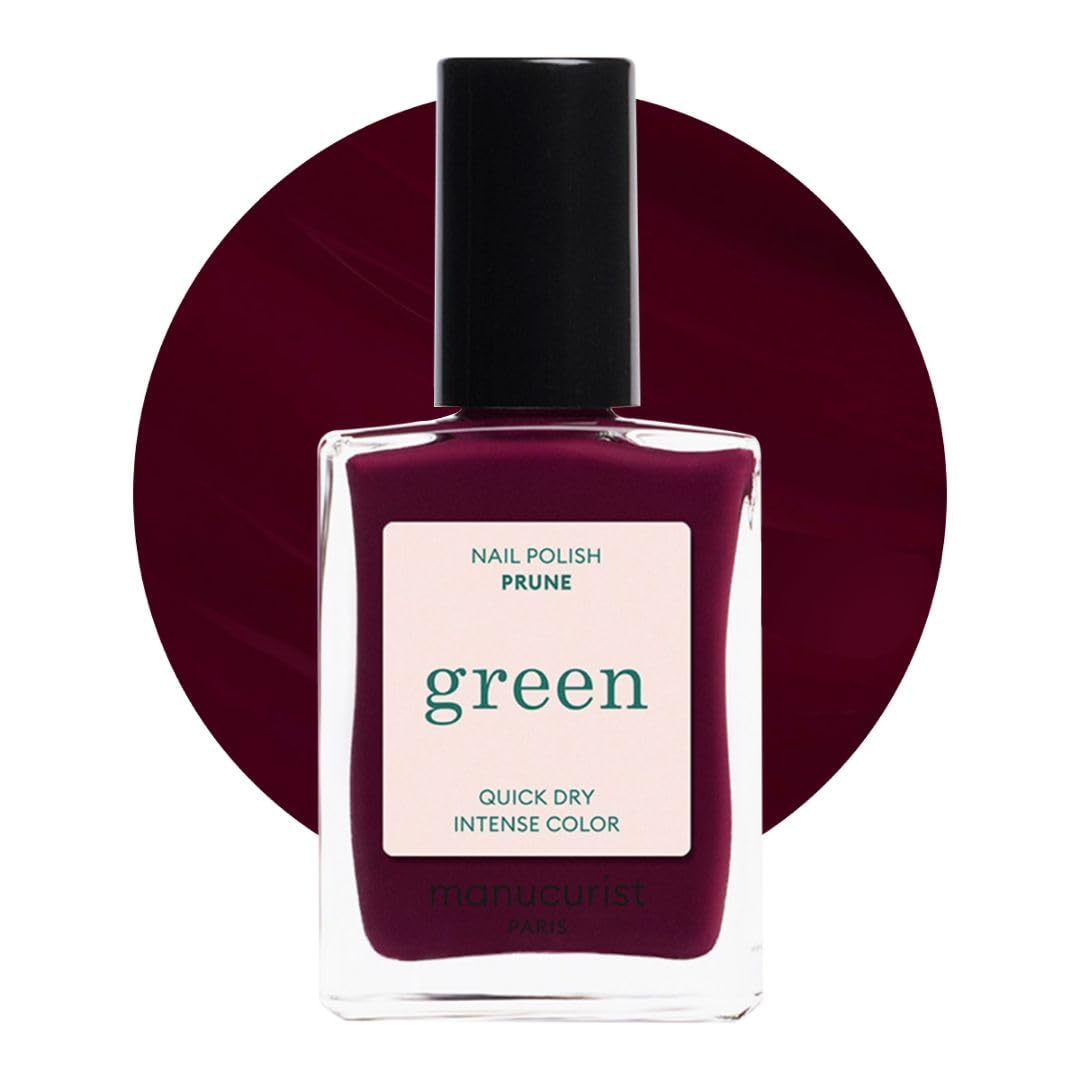 Manucurist Green Prune bottle with a rich red vegan polish for a glossy manicure.