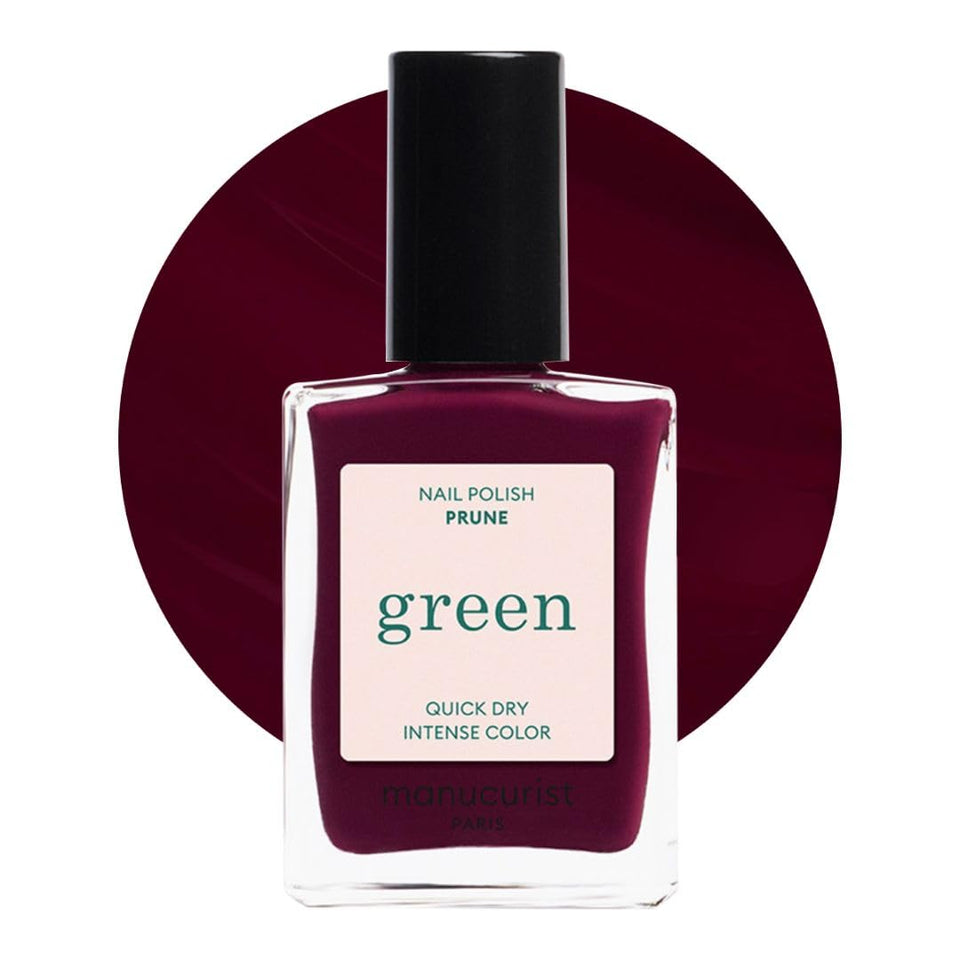 Manucurist Green Prune bottle with a rich red vegan polish for a glossy manicure.