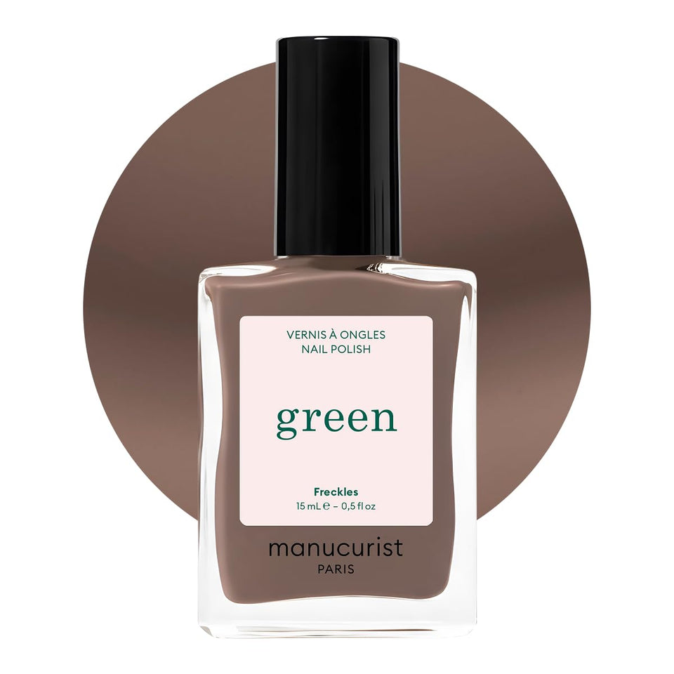 Manucurist Green Quick Dry Nail Polish bottle shows fast-drying shine.