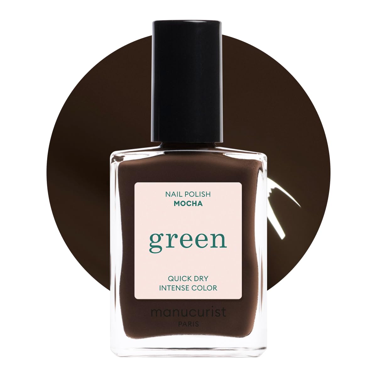 Manucurist Green Mocha bottle highlights cool undertones and fast-drying finish.