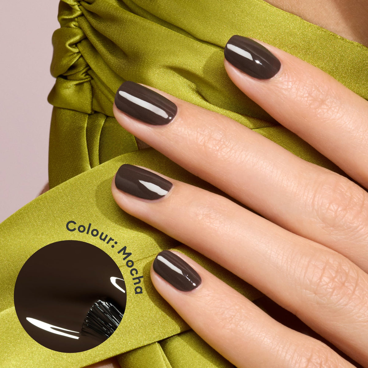 Manucurist Green Mocha brush applying polish for smooth, beginner-friendly coverage.