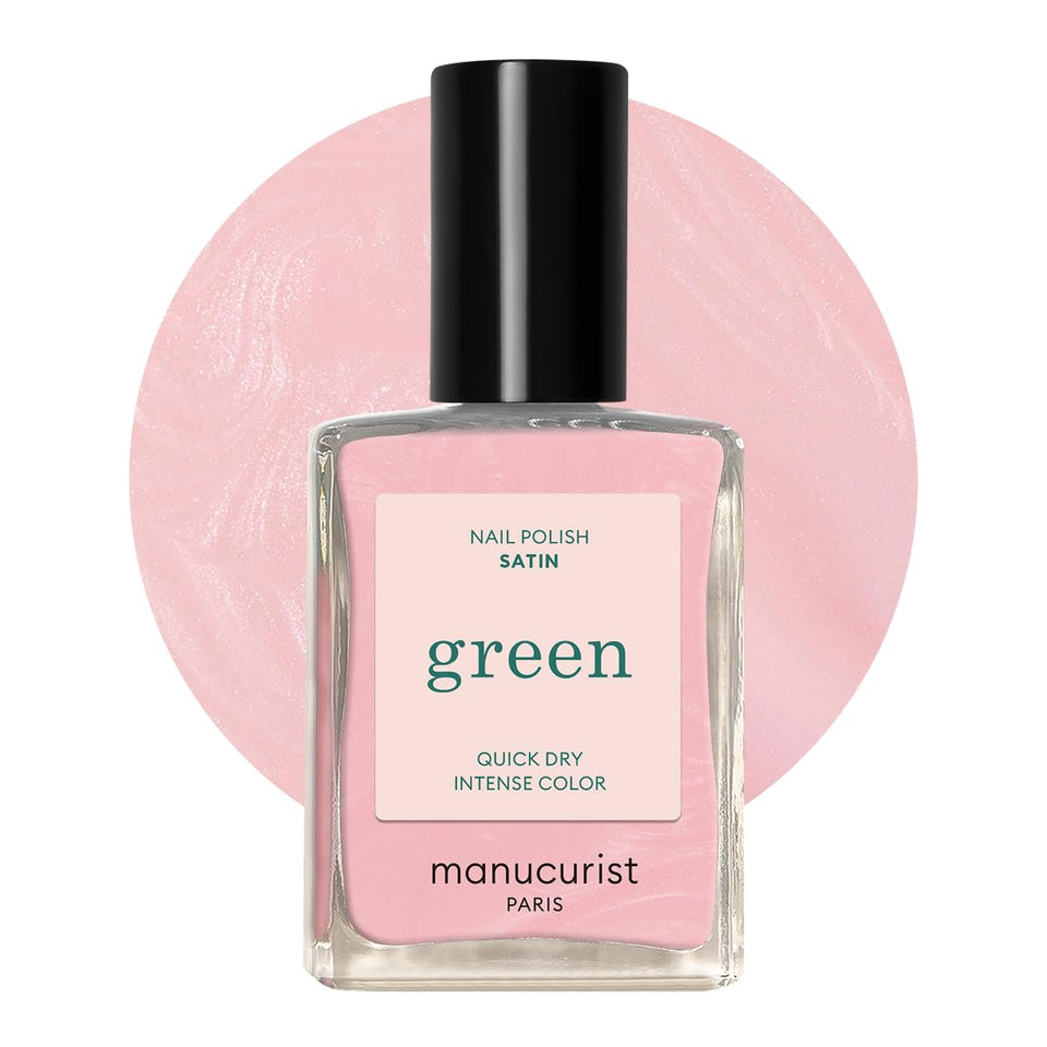 Manucurist Green Satin bottle showing pearly pale pink shade for quick manicures