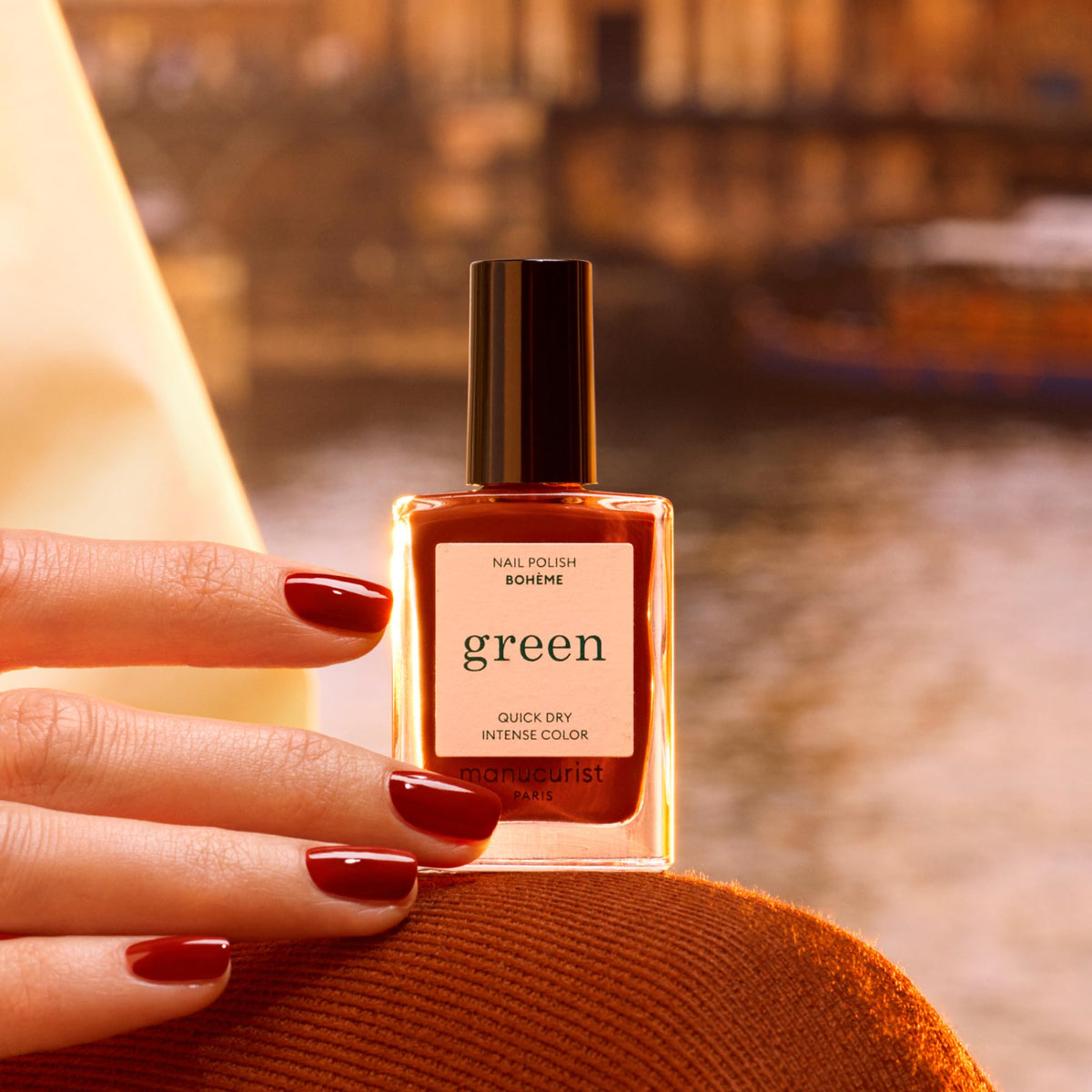 Manucurist Green range long-wear gloss delivers lasting color.