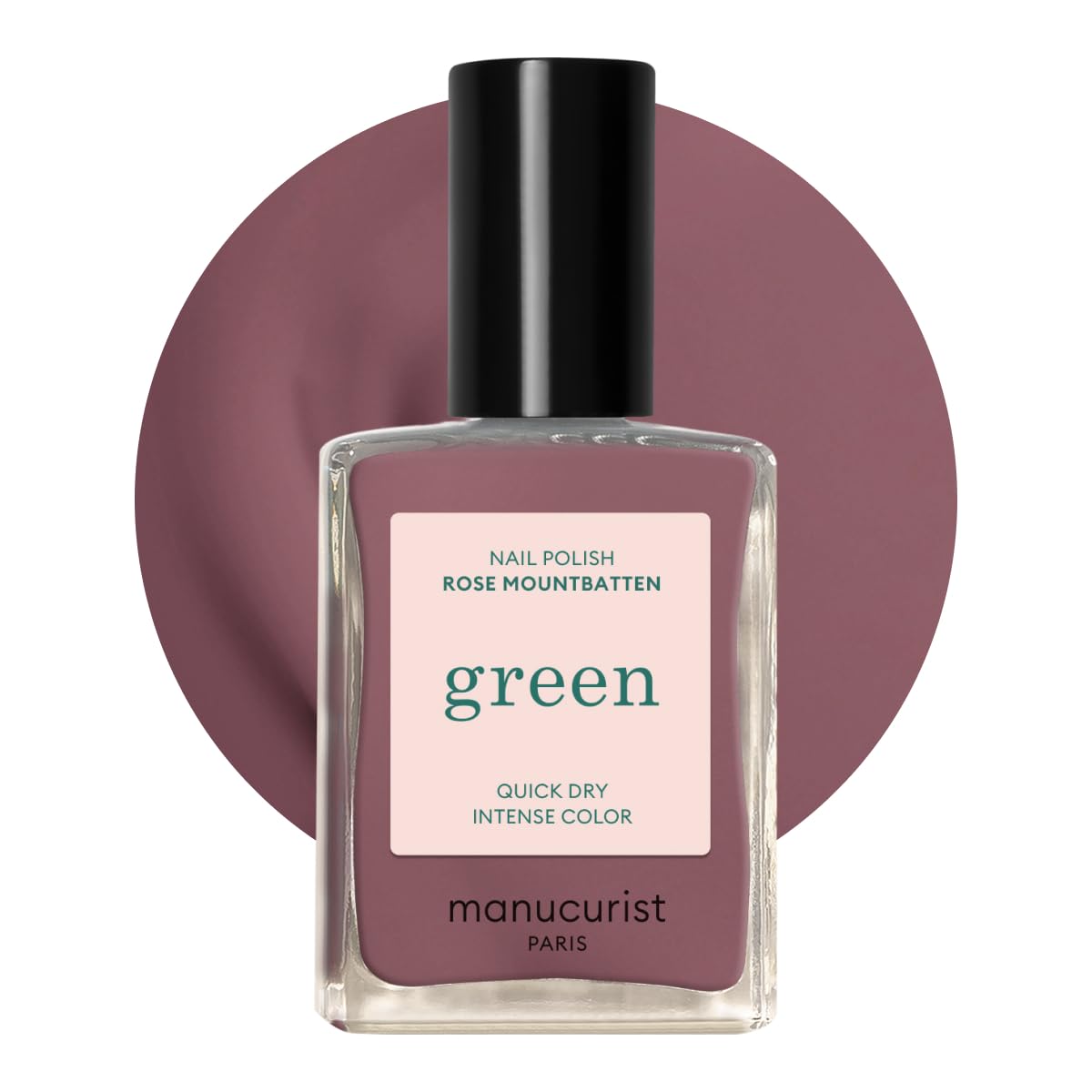 Manucurist Green Rose Mountbatten bottle shows plant-based formula for healthier nails