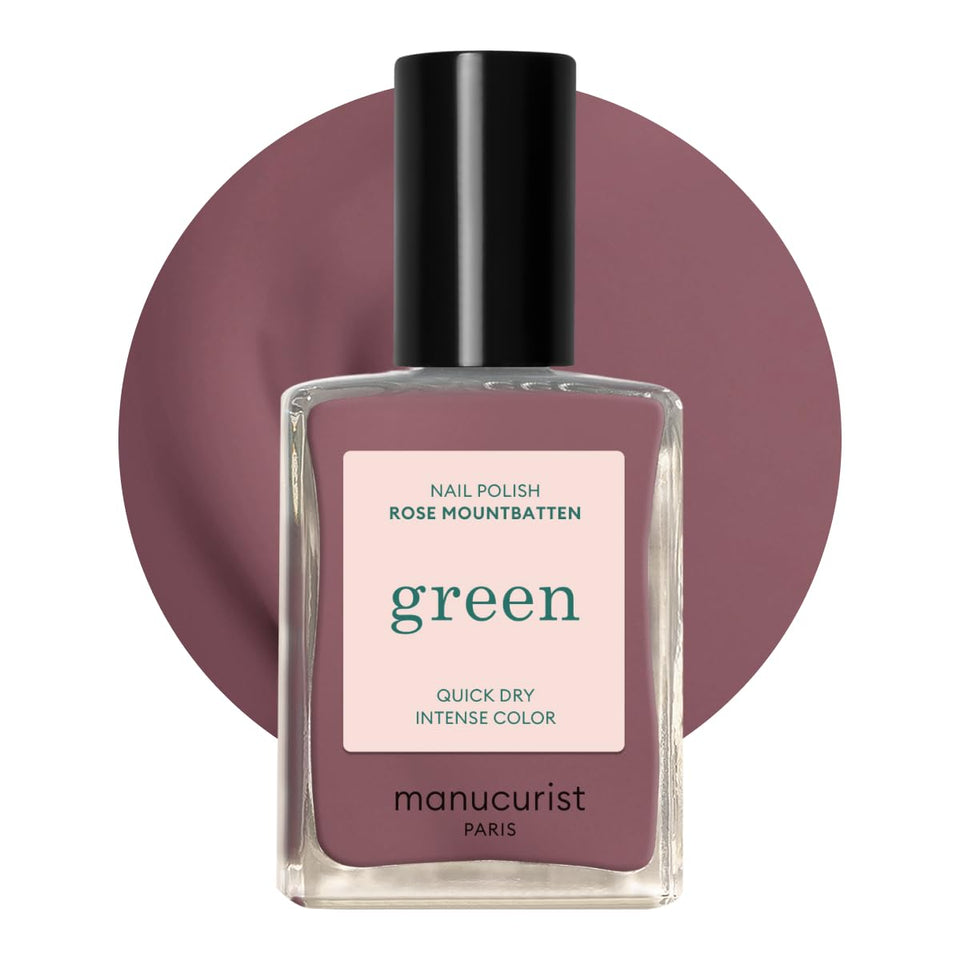 Manucurist Green Rose Mountbatten bottle shows plant-based formula for healthier nails