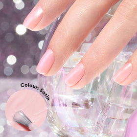 Manucurist Green Satin swatch reveals semi opaque pearly finish for everyday wear