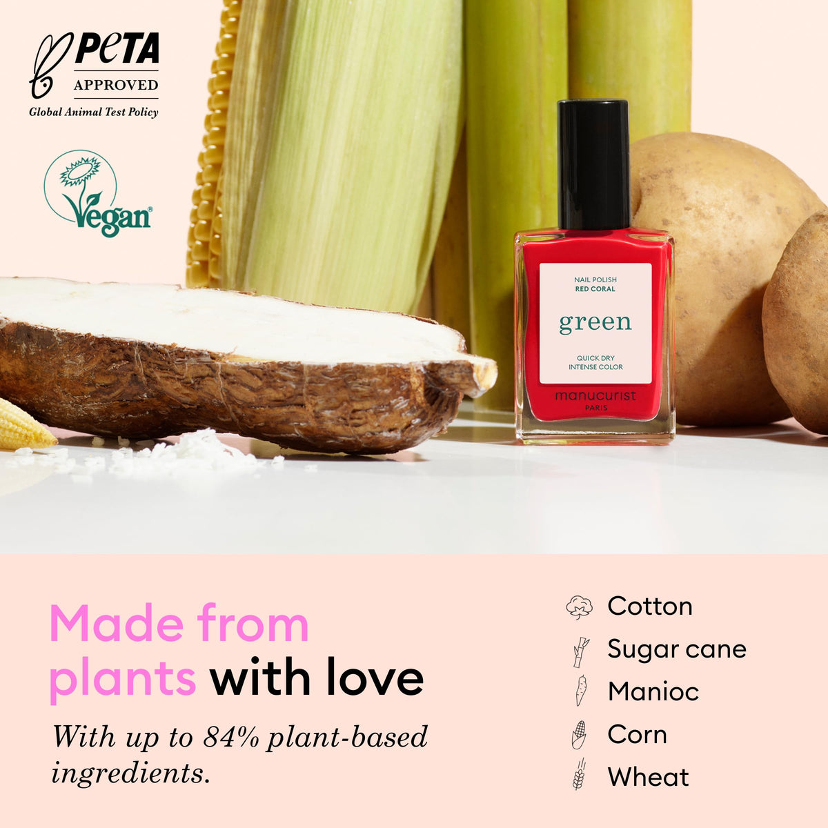 Manucurist Green vegan label on packaging communicates clean beauty.