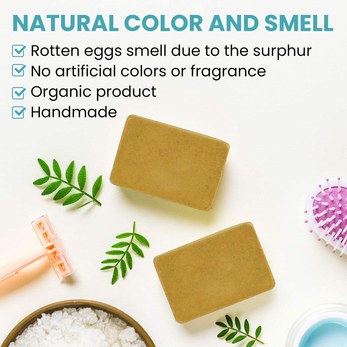 ManuFeiFei sulfur bath tablet in bathwater promoting mineral cleanse and oil balance.