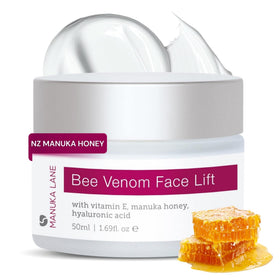 Manuka Lane Bee Venom Face Cream tube for daily anti-aging care and smoother-looking skin.