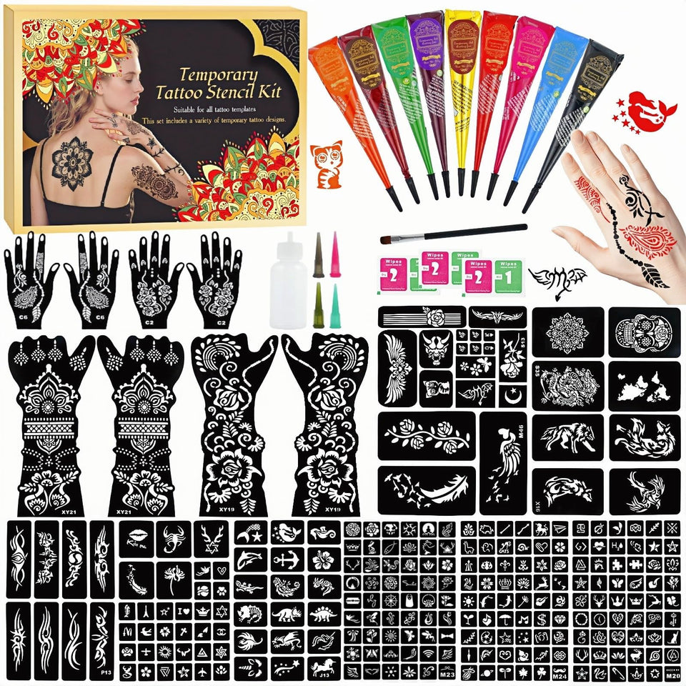 ManYan HaiYan 18 large stencils showcase versatile body art designs for parties.