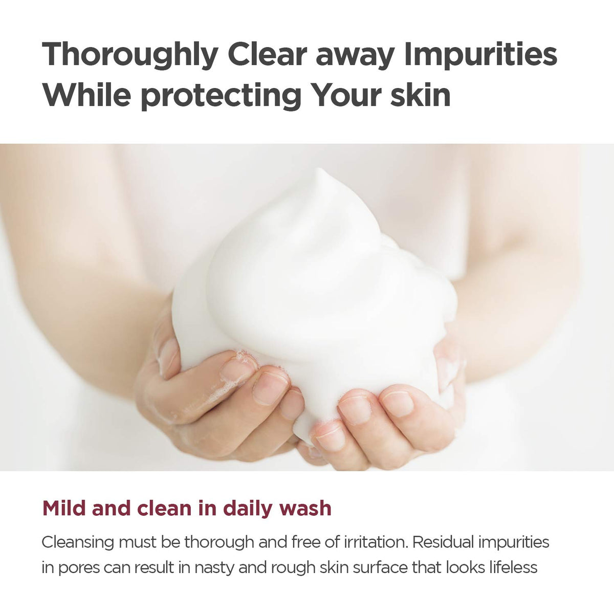 MANYO Deep Pore Foam with green tea leaves for antioxidant-rich cleansing.