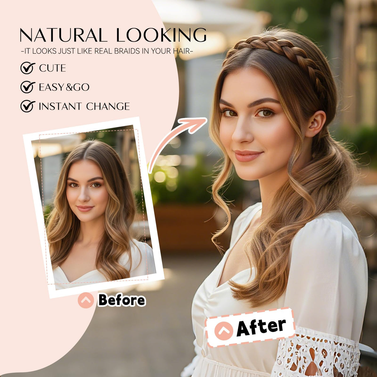 MaopaoBeauty elastic braid headband medium brown close-up highlights comfortable stretch fit.