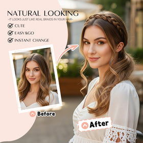 MaopaoBeauty elastic braid headband medium brown close-up highlights comfortable stretch fit.