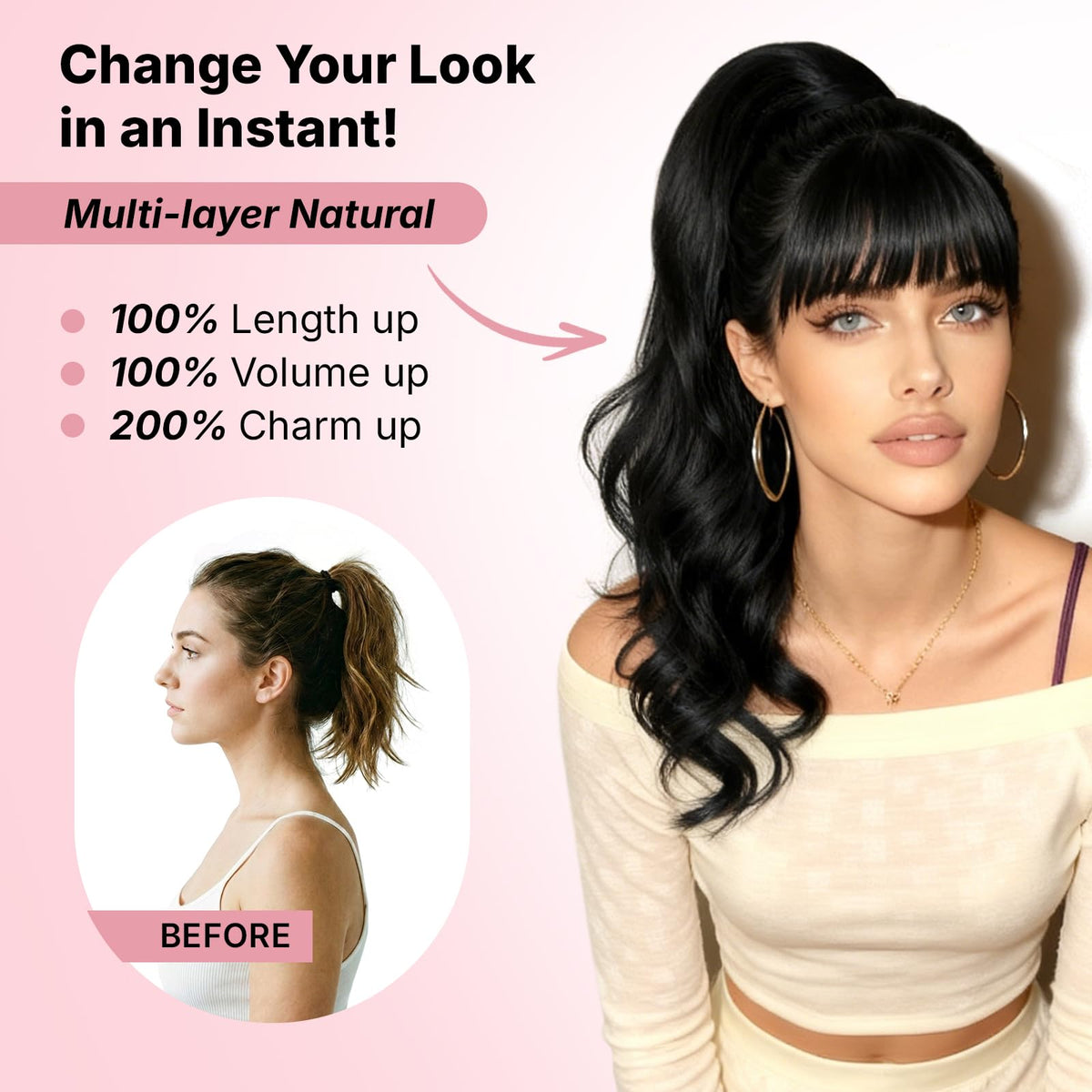 MaopaoBeauty clip-on ponytail demonstrates easy 1-second application for busy mornings