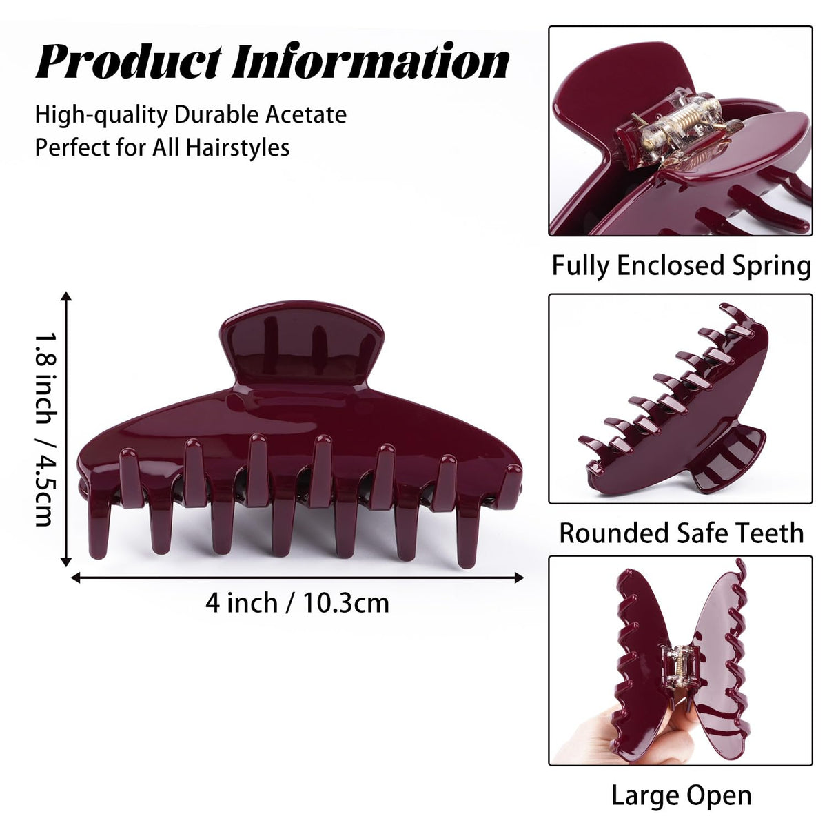 MAORULU acetate clip secures half-up styles for thick or curly hair.
