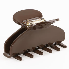MAORULU banana clip dark brown close-up with glossy acetate finish for secure all-day wear.