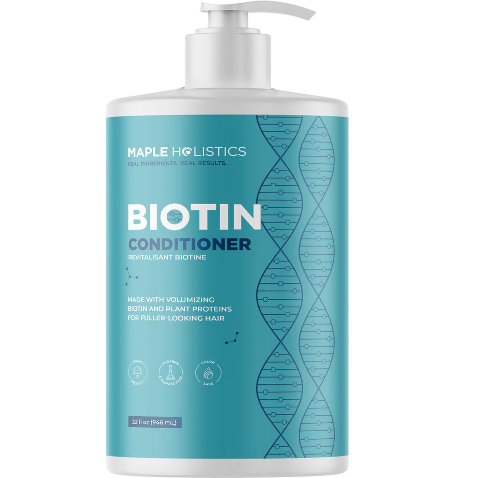 Maple Holistics Biotin Conditioner bottle for thinning hair nourishment.