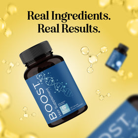 Bottle beside a hair strand to imply hair growth potential
