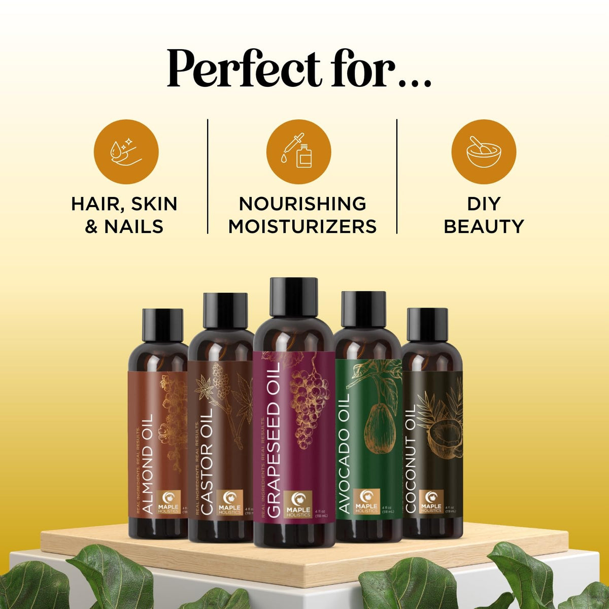 Maple Holistics fractionated coconut oil bottle ideal for deep skin hydration