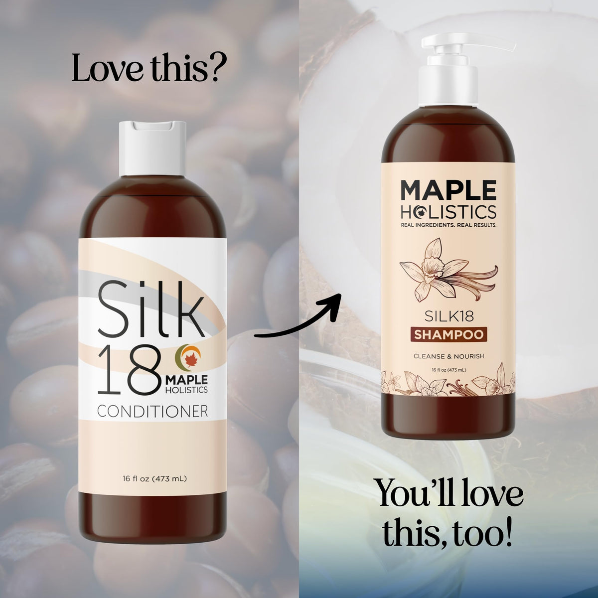 Maple Holistics bottle on sink conveys premium hair care routine