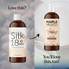 Maple Holistics bottle on sink conveys premium hair care routine