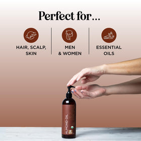Maple Holistics organic almond oil label emphasizing purity and organic certification