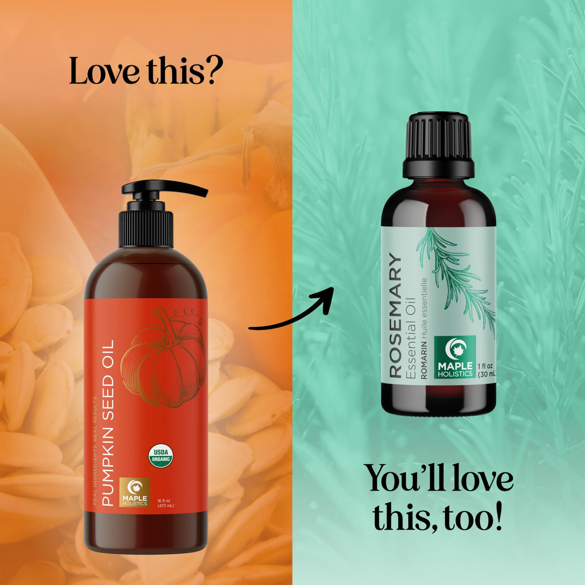 Maple Holistics pumpkin seed oil on hair adds natural volume