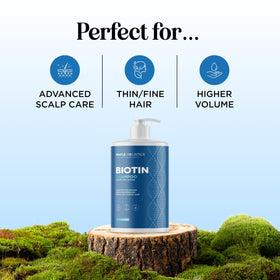 Maple Holistics biotin shampoo supports fine hair volume and shine