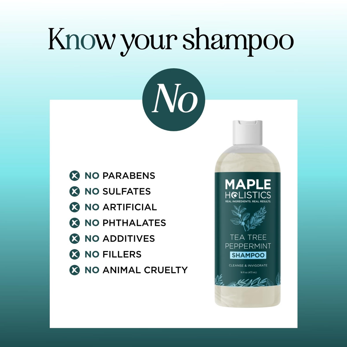 16-ounce Maple Holistics bottle displayed on bathroom shelf for home use.