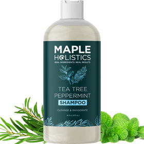 Maple Holistics Rosemary Tea Tree Mint Shampoo bottle on clean backdrop for daily cleansing.