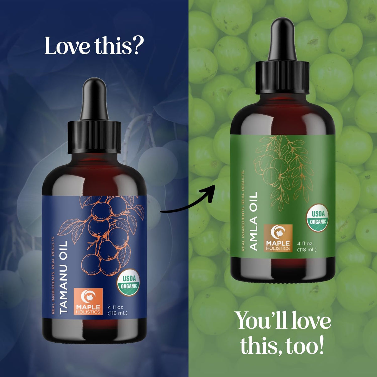 Maple Holistics tamanu oil being applied to skin for quick absorption and soothing feel.