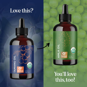 Maple Holistics tamanu oil being applied to skin for quick absorption and soothing feel.