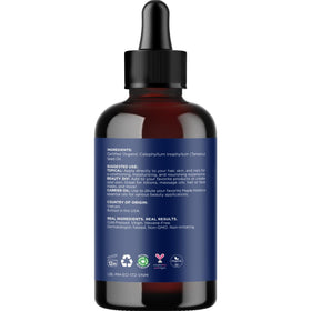 Maple Holistics tamanu oil ingredient label showing organic, virgin, non-GMO formulation.