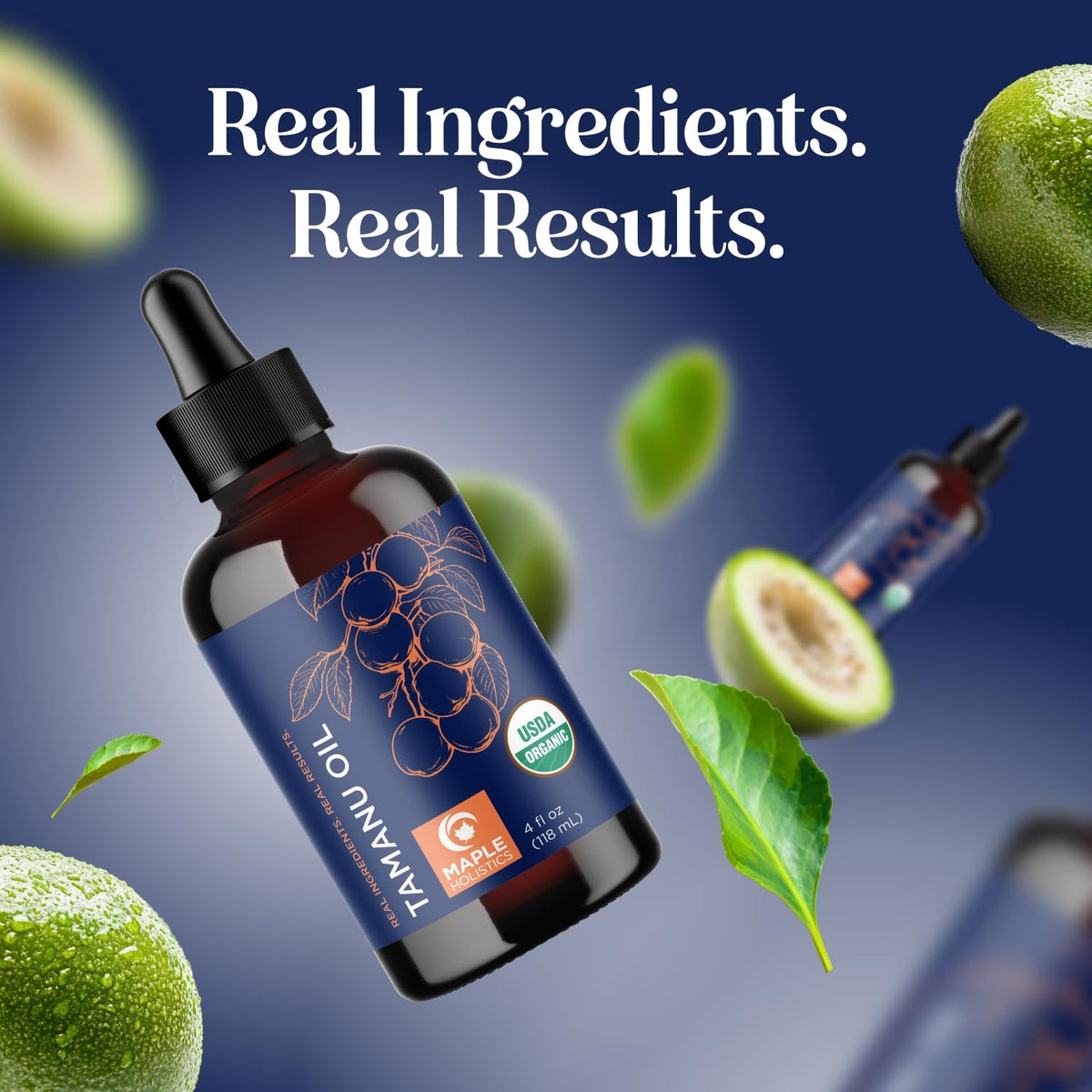 Maple Holistics tamanu oil nourishing dry skin areas with a healthy glow.