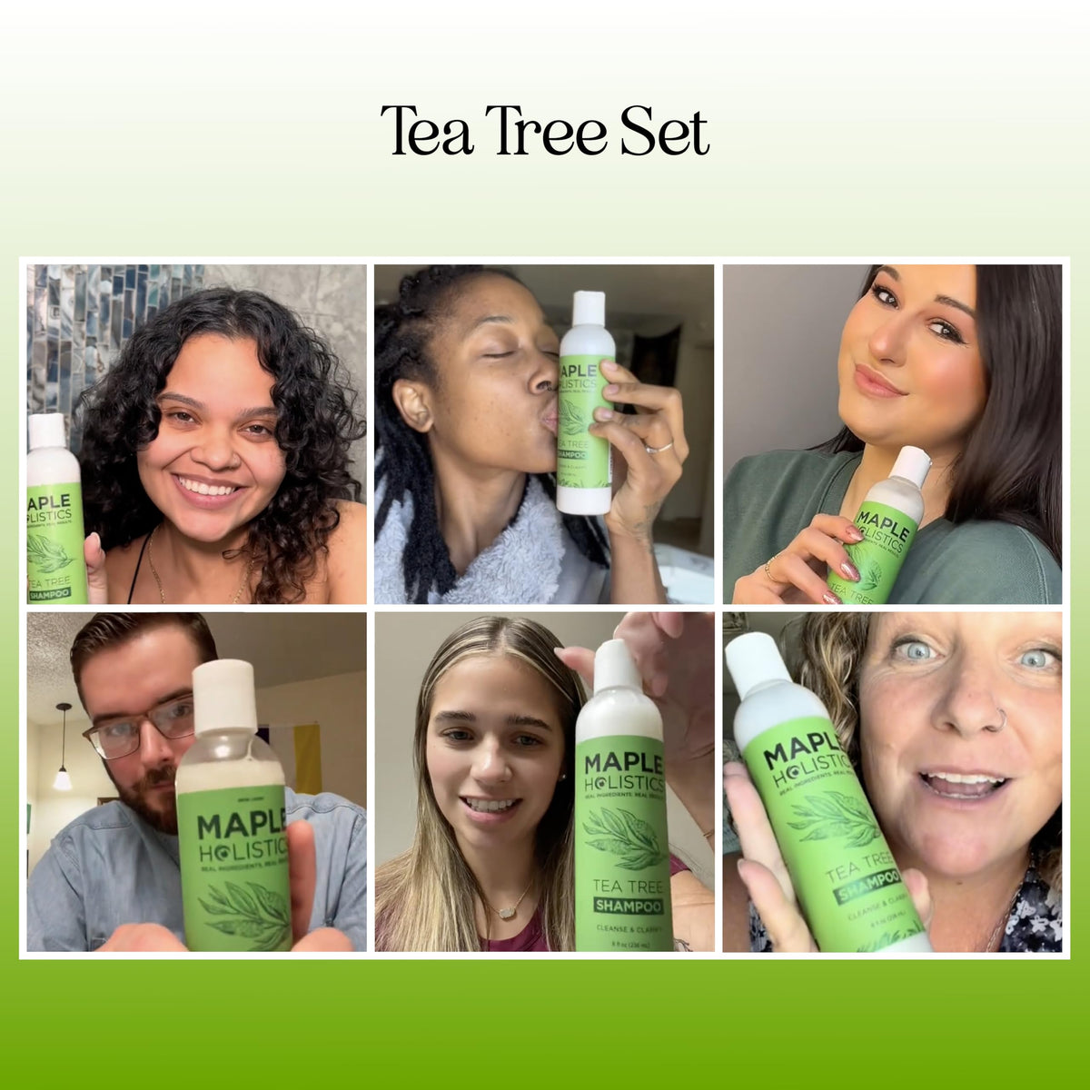 Maple Holistics Tea Tree Conditioner bottle showing vegan formula for nourished hair.