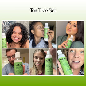 Maple Holistics Tea Tree Conditioner bottle showing vegan formula for nourished hair.