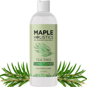 Maple Holistics Tea Tree Conditioner bottle shows hydrating formula for dry hair