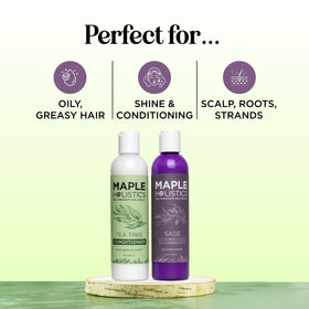Maple Holistics Tea Tree Sage Rosemary Conditioner bottle nourishes dry hair.