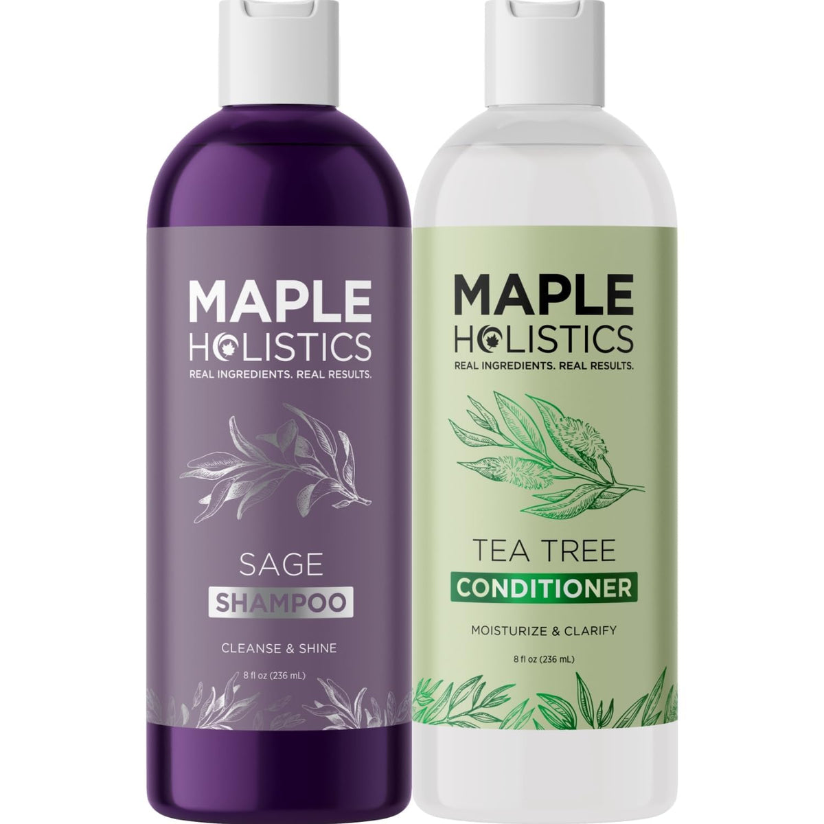 Maple Holistics Tea Tree Sage Rosemary Shampoo bottle delivers refreshing cleanse.