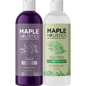 Maple Holistics Tea Tree Sage Rosemary Shampoo bottle delivers refreshing cleanse.