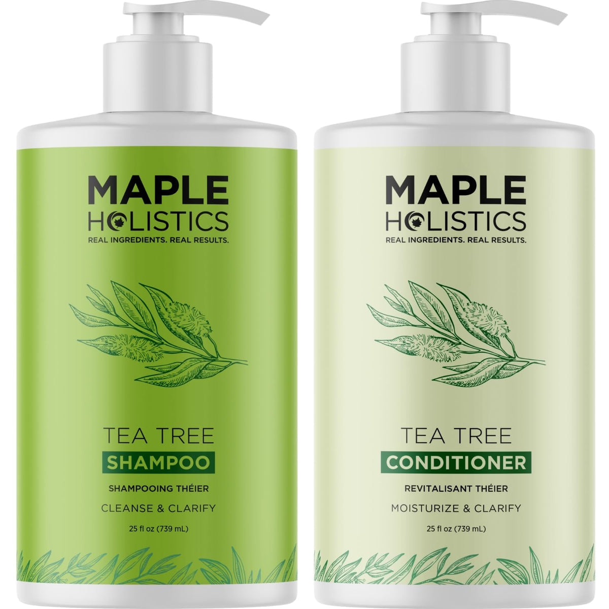 Maple Holistics Tea Tree Shampoo bottle pour cleanses oily scalp