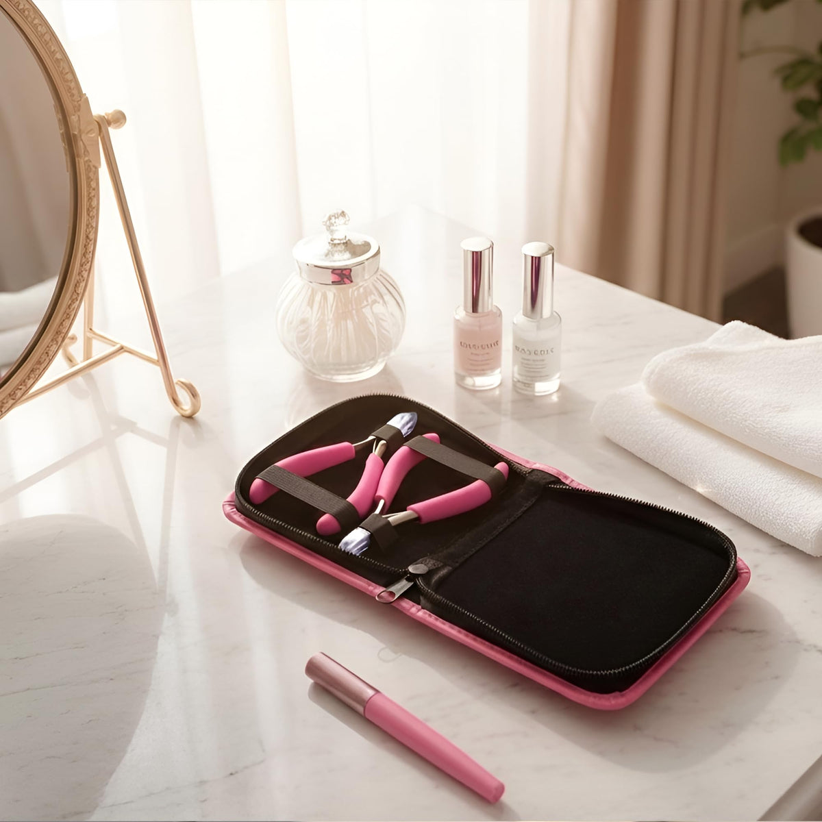 MAQHUES cuticle trimmer with ergonomic non-slip grip demonstrates comfortable control.