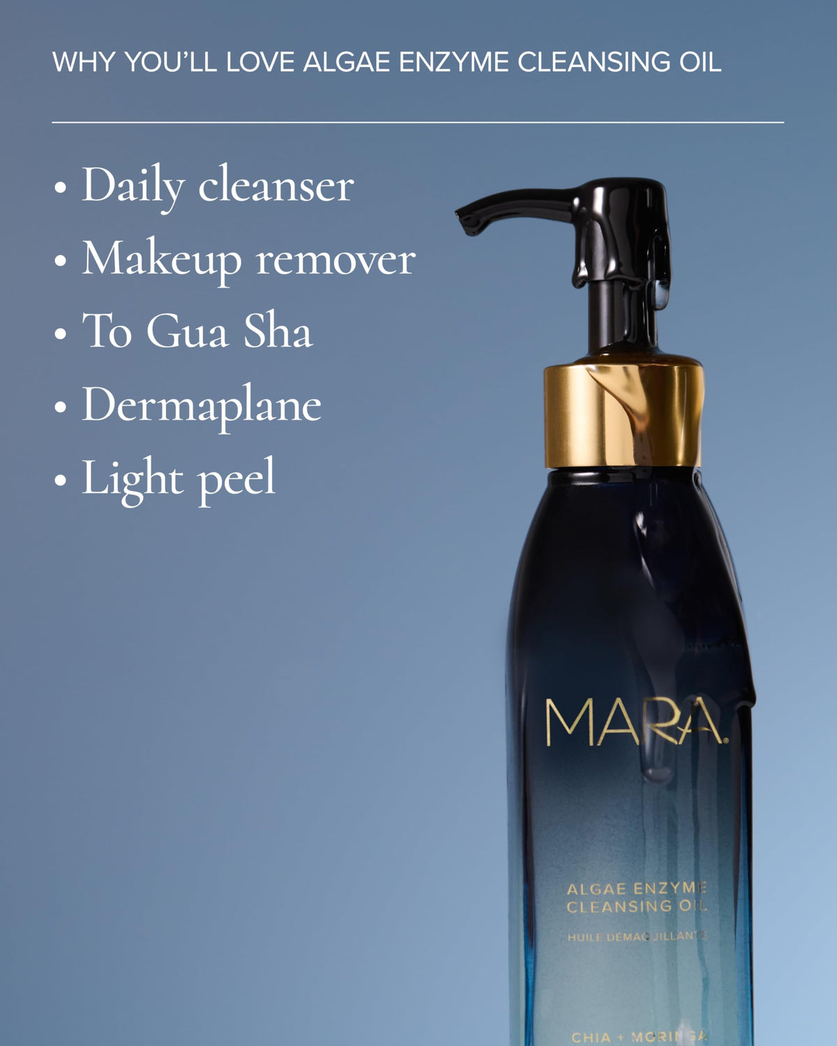 MARA Algae Enzyme Cleansing Oil on skin demonstrating gentle cleansing and hydration.